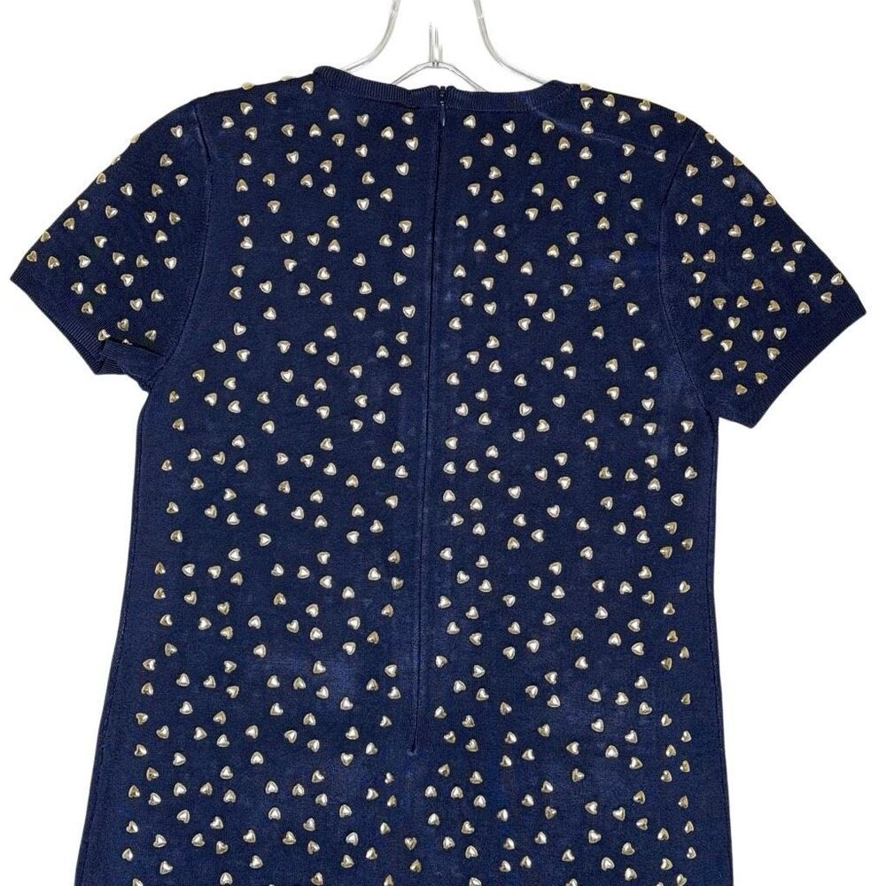 Michael Kors Blue Short Sleeve Studded Mini Dress Size XS Stretch Knit Flare - Picture 6 of 12